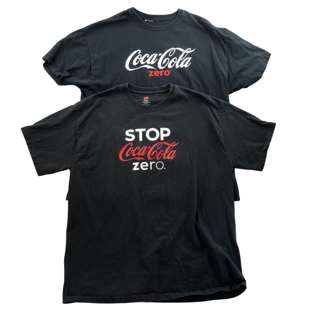 2 Vintage Coca-Cola Zero T-Shirt XL Lot Of Two Black Short Sleeve Graphic Tee